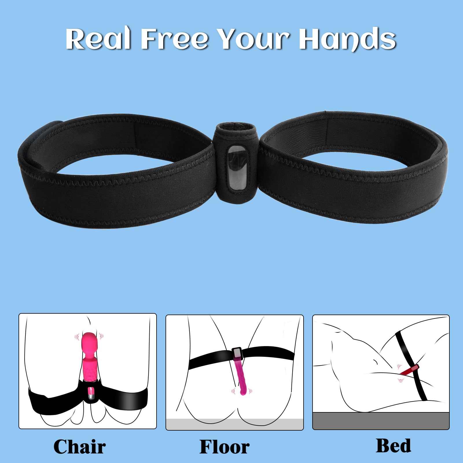 Sex Toy Restraint Leg Straps, Vibrator Elasticity Constrained Forced Strap for Women Hands-Free Play, Adjustable Bondage Leg Straps, Elasticity Constrained Forced Strap for a Variety of Vibrators: Black