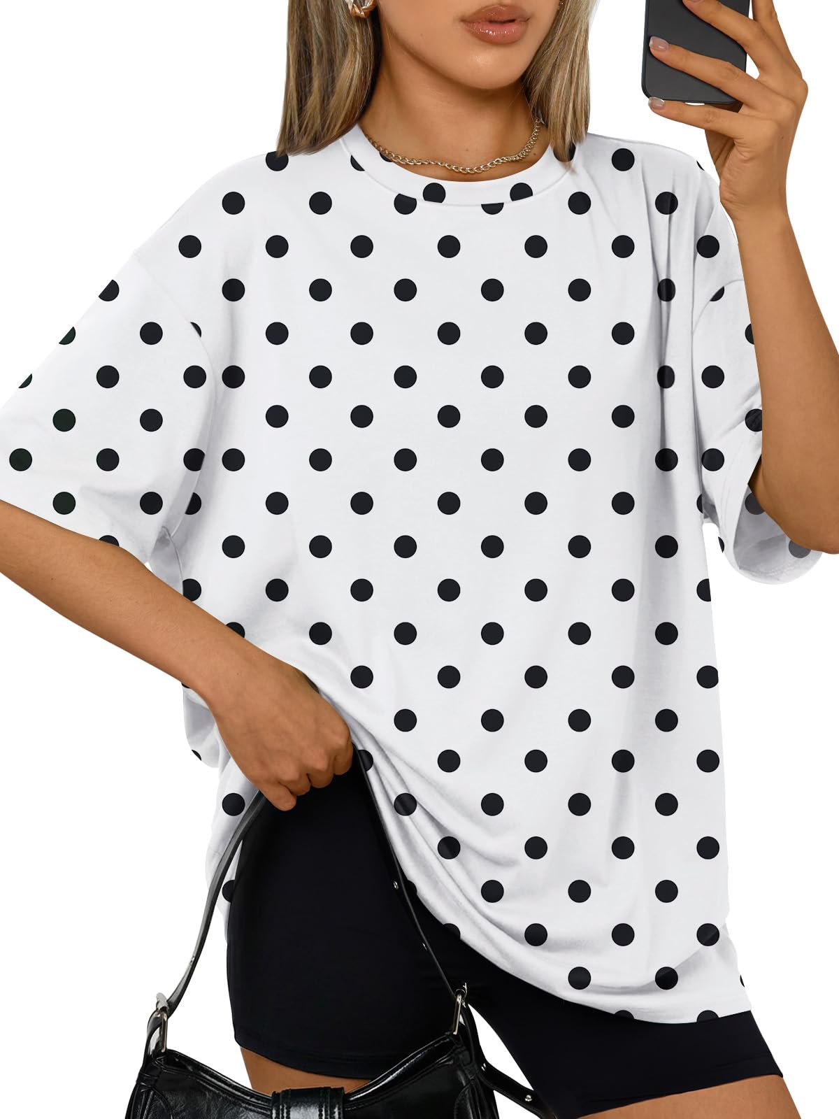 Trendy Queen Womens Oversized T-Shirts Short Sleeve Crew Neck Summer Tops | Midweight Poly-Cotton Blend, Drop Shoulder Loose Fit