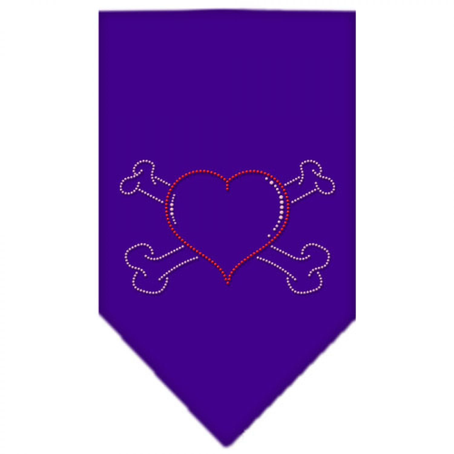 Mirage Heart Cross Bone Rhinestone Bandana, Small, Purple