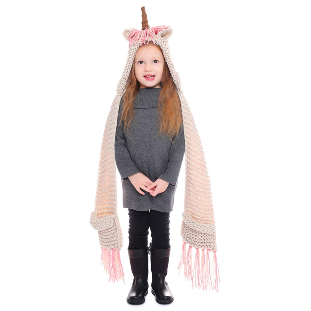 KAISHIN - Set di cappelli invernali per bambine, graziosi cappelli da bomber e sciarpe, guanti