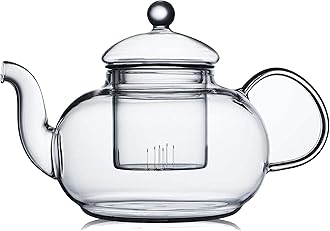 CNGLASS Glass Teapot Stovetop Safe,Clear Teapot with Removable Infuser 20.3 oz,Loose Leaf and Blooming Tea Maker