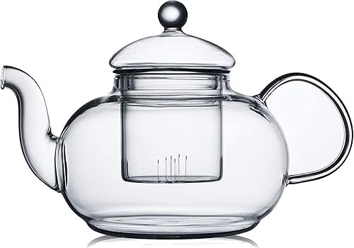 CNGLASS Glass Teapot Stovetop Safe,Clear Teapot with Removable Infuser 20.3 oz,Loose Leaf and Blooming Tea Maker