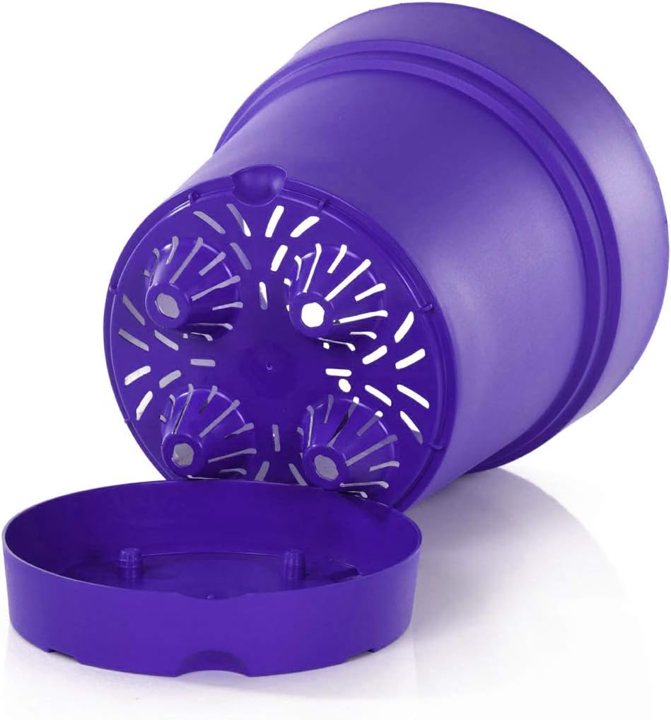 Mintra Plastic Round Planter Pots, Pack of 1 for Indoor & Outdoor Use, Garden Pots with Drainage Holes & Saucer Tray, Ideal for Home & Garden Decoration, 8.5" Diameter, 8.5" W x 8.75" H – Purple