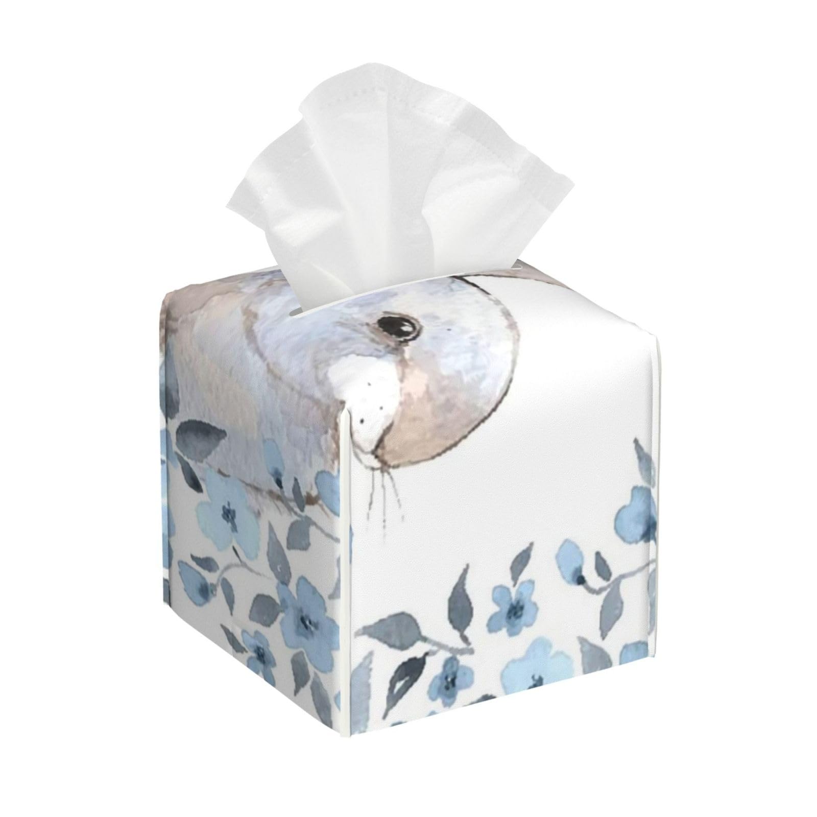 Bunny Rabbit Portrait in Floral Wreath Illustion Country Style Decor PVC Cube Tissue Pack for Home Office Bathroom Use