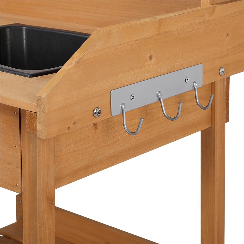 Yaheetech Table de Préparation pour Semis en Bois Plan de Travail avec Tiroirs Amovibles et Etagères de Rangement Couleur du Bois
