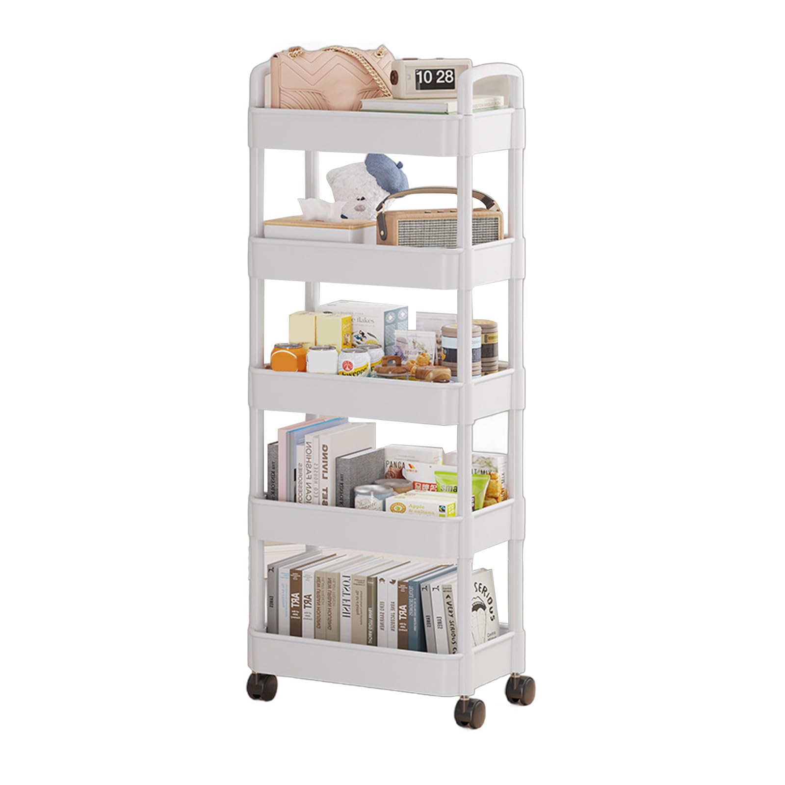 Tsophreniq Multi-Layer Storage Cart Household Cart with Space Efficient Trolley Bookshelf Multifunctional Mobile Rack Rolling Organizers