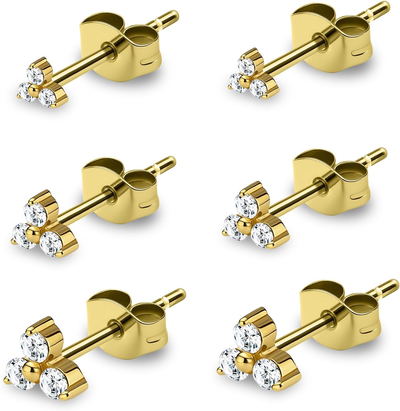 XUU Titanium Stud Earrings for Women, Minimalist Cubic Zirconia stud, Dainty Halo Earrings, Hypoallergenic Piercing Jewelry, Gold & Silver (Pair) - Image 3