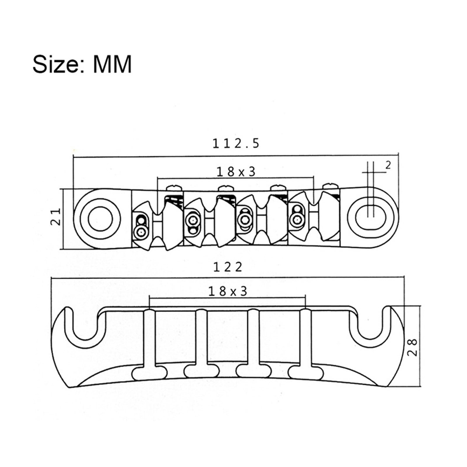 Puente De Bloqueo Para Guitarra/bajo Con 4 Perillas De Altura Ajustable Y Acción De Cuerda De 18 Mm | Puente de guitarra(Bk)