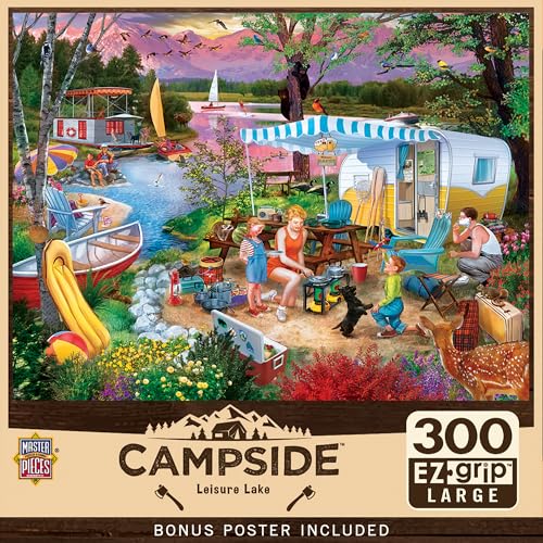MasterPieces - Rompecabezas de 300 piezas, gran tamaño, piezas EZ Grip, Leisure Lake, Tema Camping