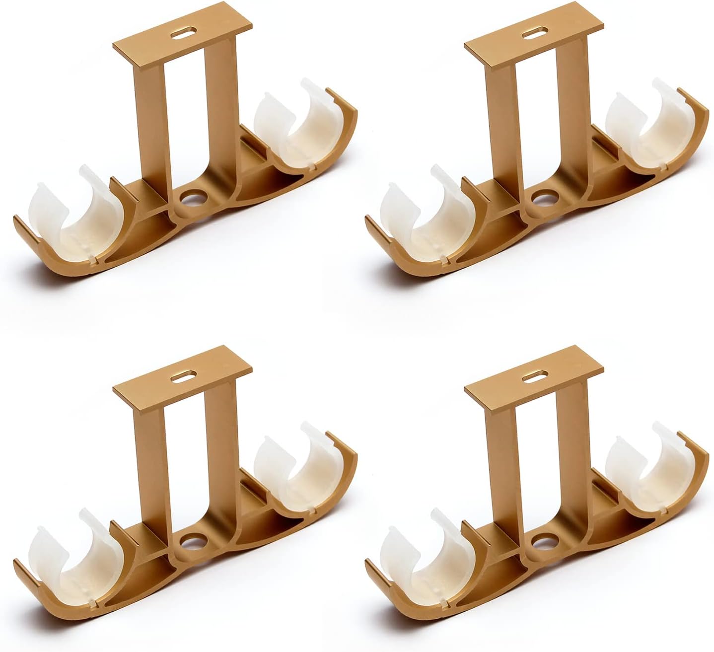 MroMax Curtain Rod Bracket Aluminum Alloy Double Holder Supportor Curtain Rod Holder for 25-28mm Drapery Rod 92 X 140 X 19mm Bright Gold, 4pcs