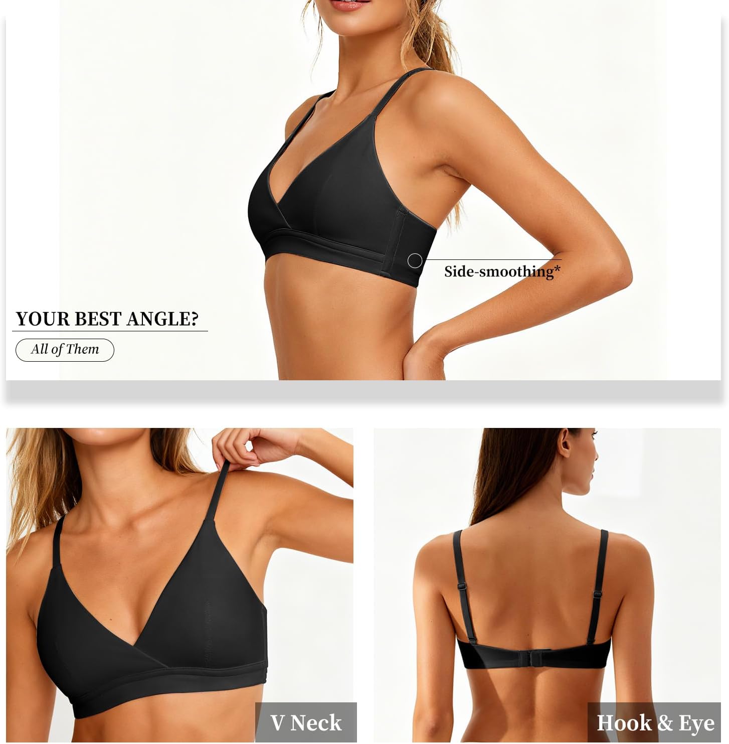 V Neck Cotton Bra No Underwire Padded Breathable Comfortable Bras for Women Everyday Triangle Bralette for AAA-B Cup - Image 4