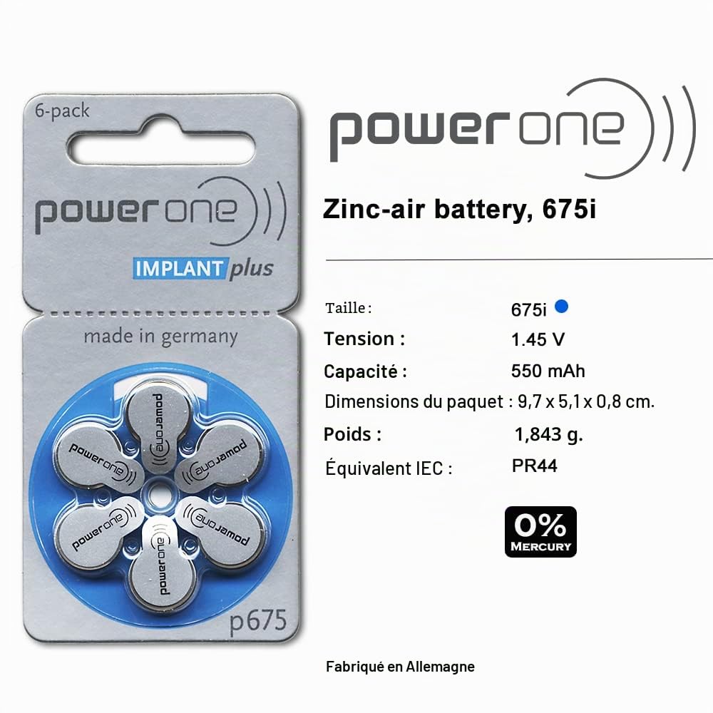 Power One Cochlear Lot de 120 piles pour implant
