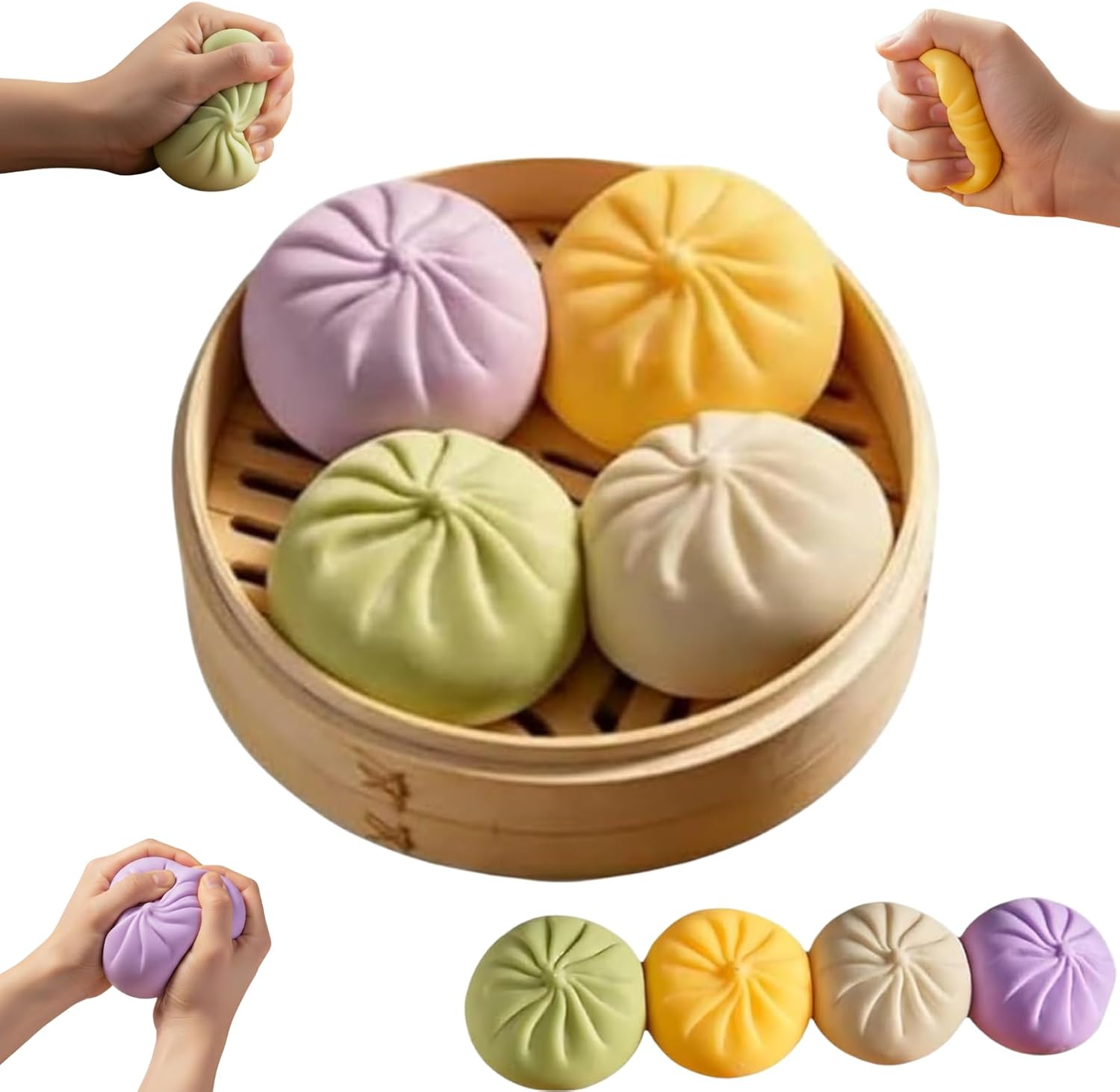 Dumpling Squishy, Mystery Giant Glitter Dumpling Squishy, Mini Rainbow Dumplings Stress Ball, Cute Anxiety Relief Fidget Dumplings Toy, Soft Bun Squeeze Decompression Dough for Adults (4PCS)