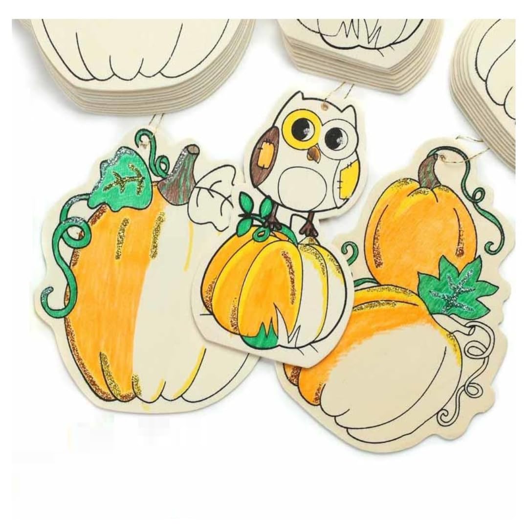 Ready-to-Color and Decorate Fall or Halloween Pack of 30 Wood Cutout Pumpkin Ornaments (3-1/4 to 4 Inches)
