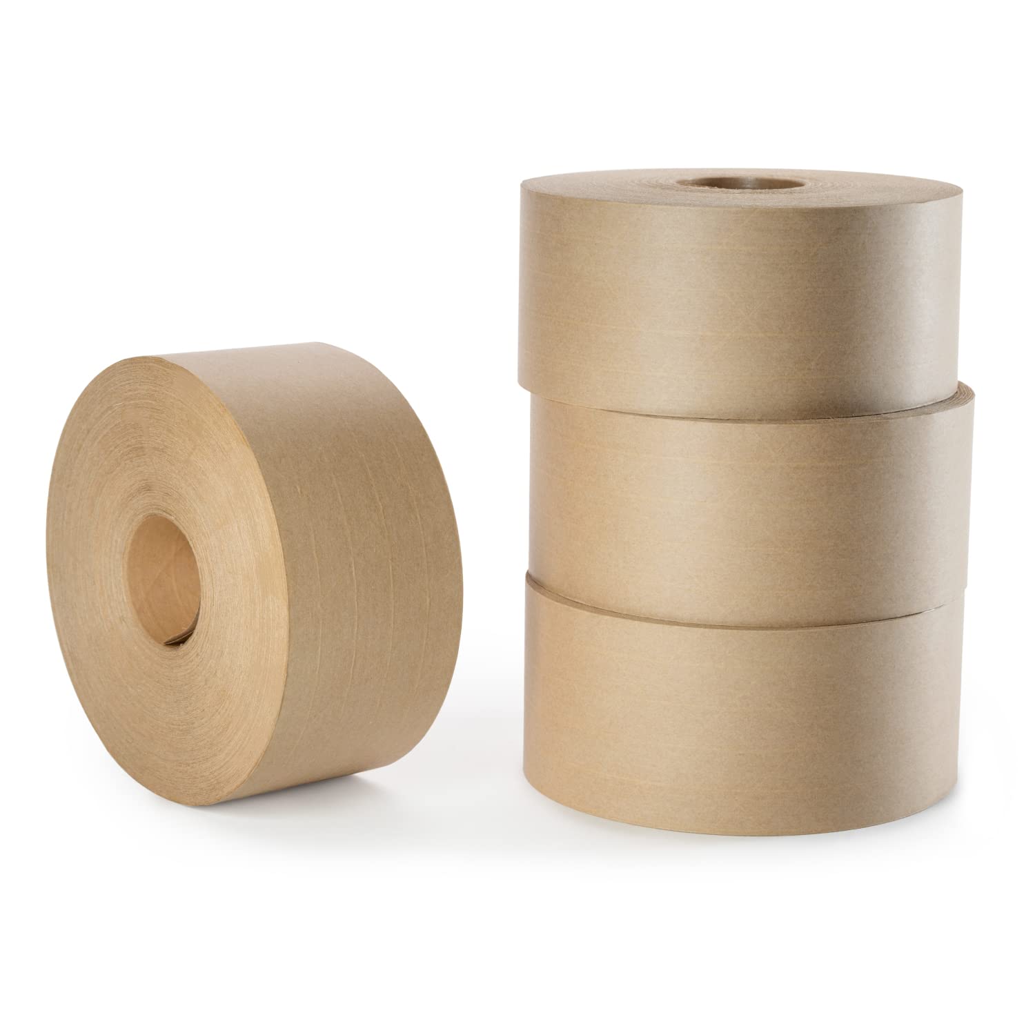 IDL Packaging 3" x 375 feet Reinforced Water-Activated Kraft Gummed Tape 70lb Thickness (Pack of 4) - Secure Paper Packing Tape for Secure Carton