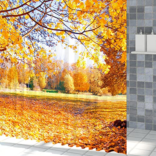 Bovlleetd Autumn Shower Curtain Forest Yellow Shower Curtains Natural Scenery Bathtub Decorative Curtain with Hooks Fall Thanksgiving Theme Bath Decor 71x71inch - Image 3