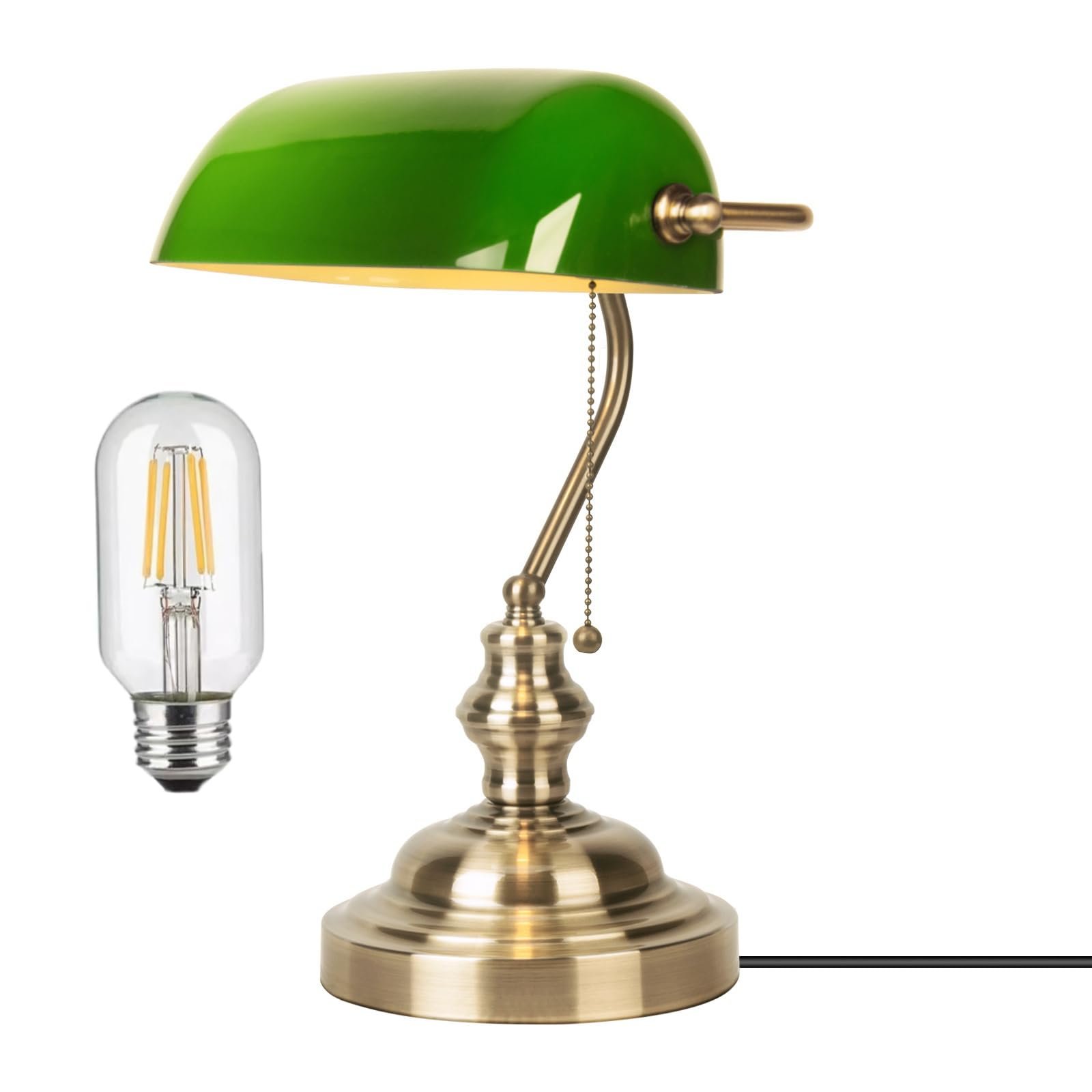 JCPYIUL Glass Bankers Desk Lamp with Pull Chain Switch and Bulb
