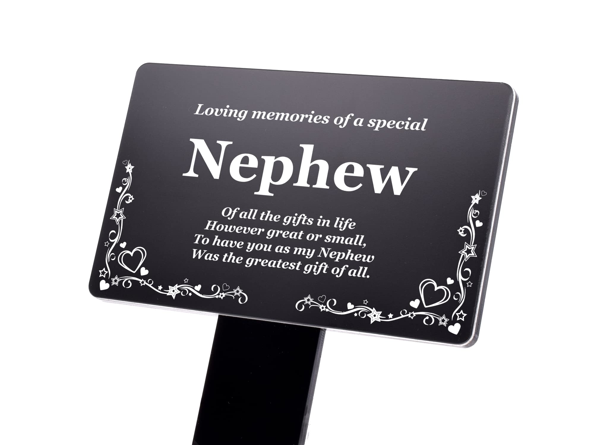 Origindesigned Black Nephew Memorial Stake - Engraved With Poem (Gold/Silver/Copper Or & White Plaque) Active (Black)