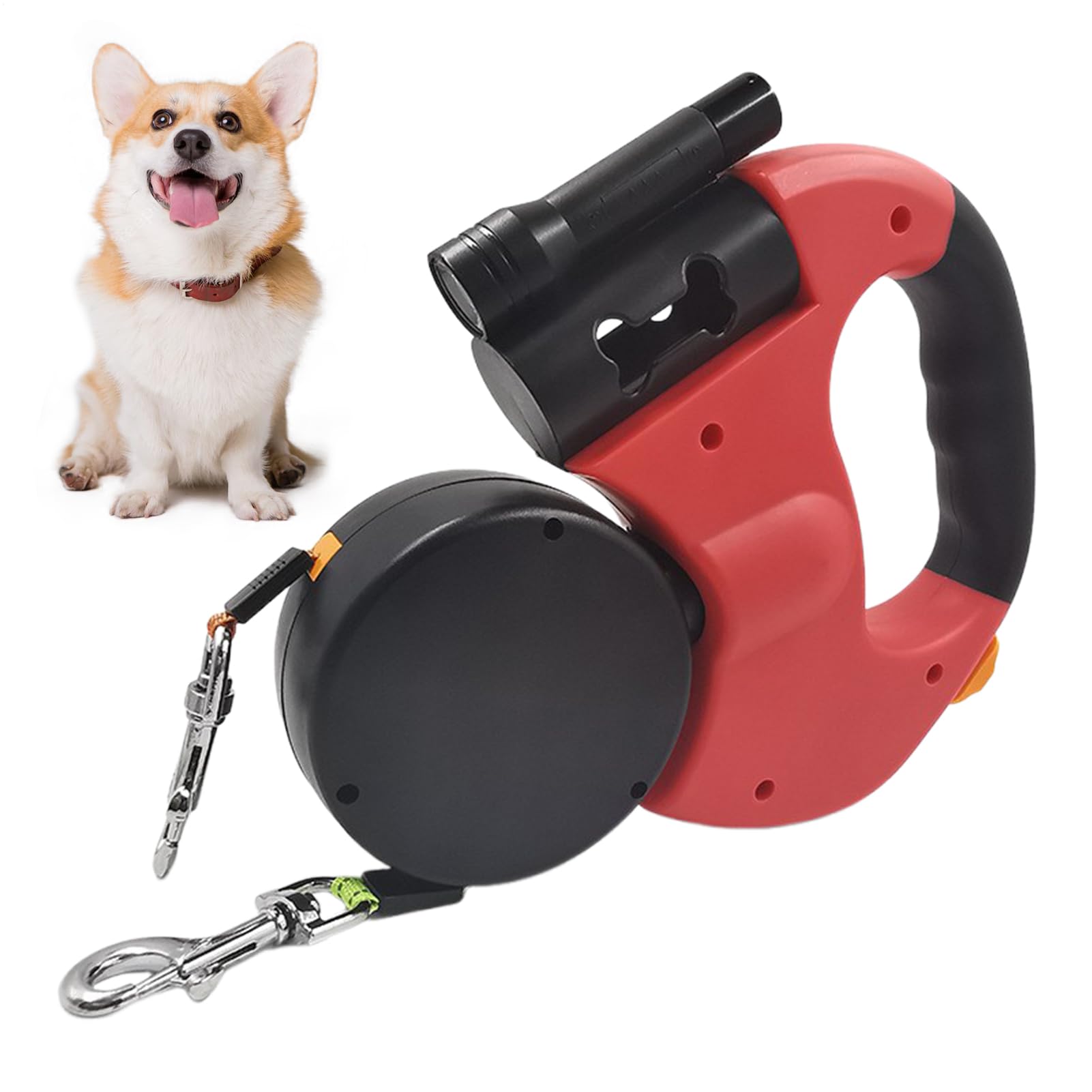 Laisse rétractable pour chiens de petite et moyenne taille avec lampe LED intégrée