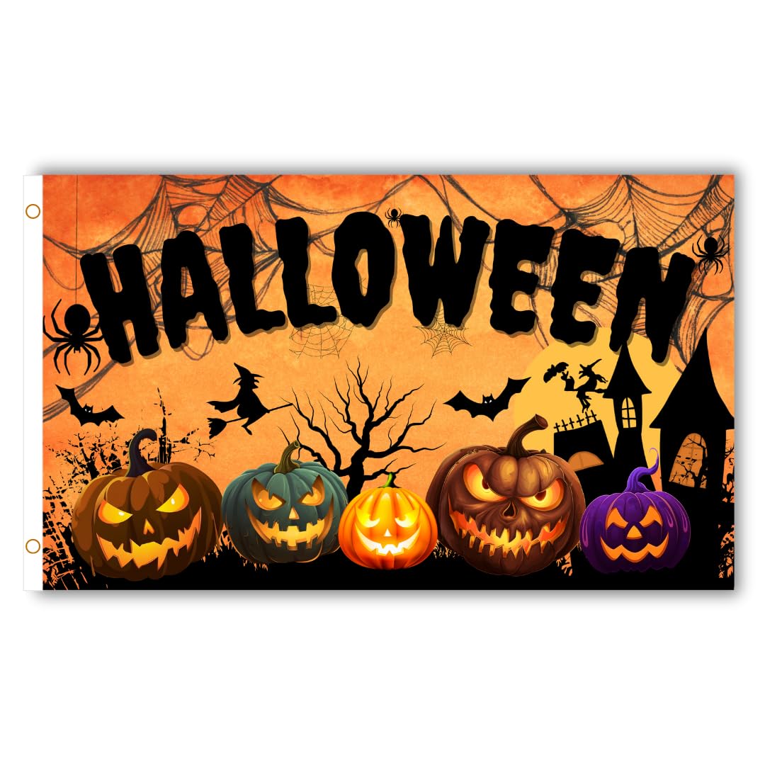 Second Ave Halloween Flag 5ft X 3ft Large With Brass Eyelets Halloween Pumpkin Decoration Banner Flag