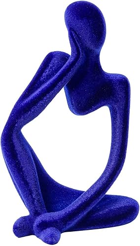 Decoración de estatua de pensador azul, estatua abstracta flocada de pensador, escultura artística de resina, figuras coleccionables modernas para