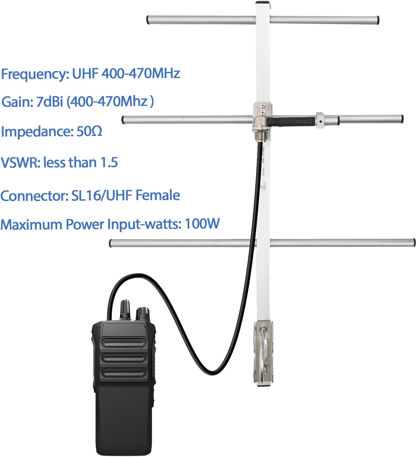 GMRS Yagi Antenna for 70CM UHF Dual Band 400-470Mhz Ham Walkie with High Gain 7DBI Outdoor Antenna for Ham Radio Transceiver Repeater SL16 Female Connector UHF Mobile FM Scanner