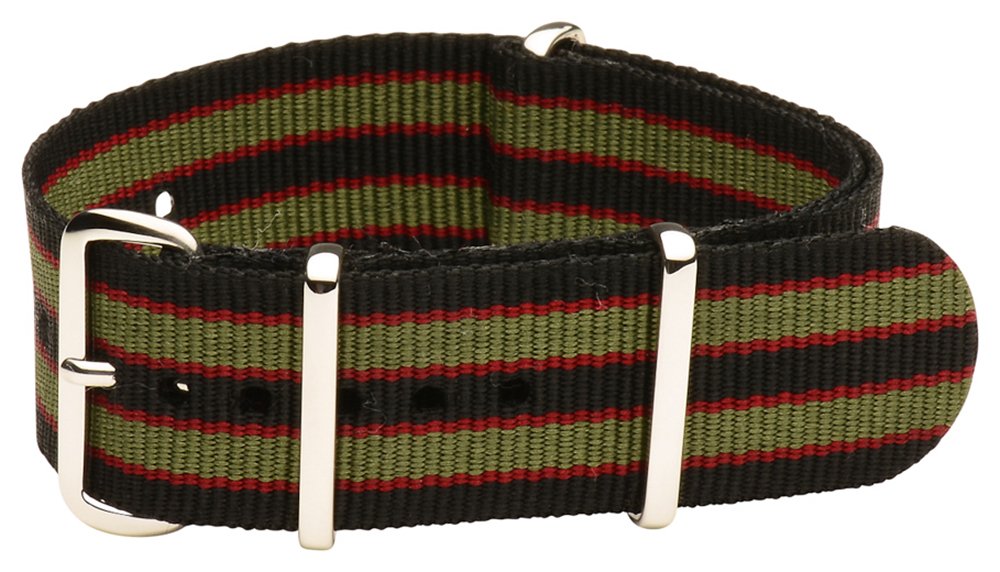 Clockwork Synergy® Classic Nylon watch straps bands (26mm, Black/Green/Red)