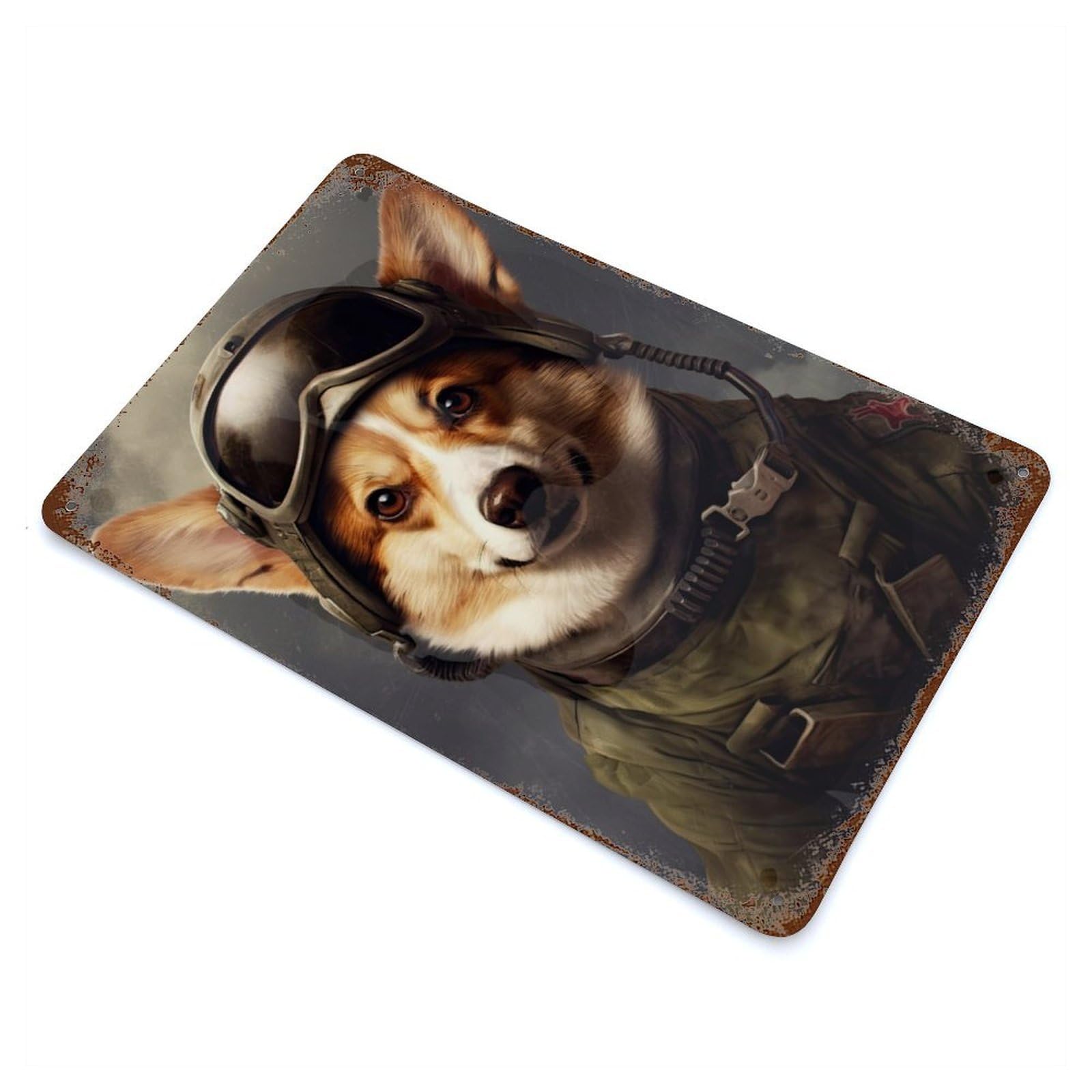 Corgi Soldier Decorative Tin Sign 11.8"x7.9", for Bistro, Counter And Cafe Decor, Retro Wall Decor