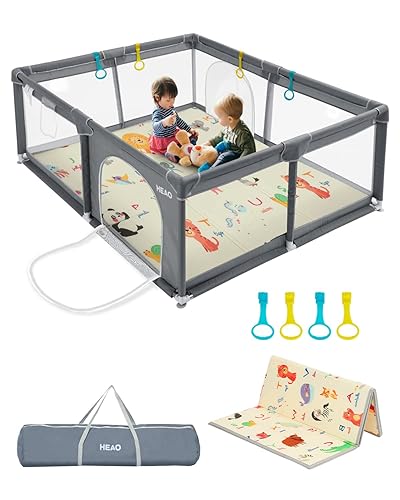 Miniatura 1 de HEAO Corralito para bebés con tapete para bebés y niños pequeños corralito de juego para niños con bolsa patios de juego para bebés de 71 x 47