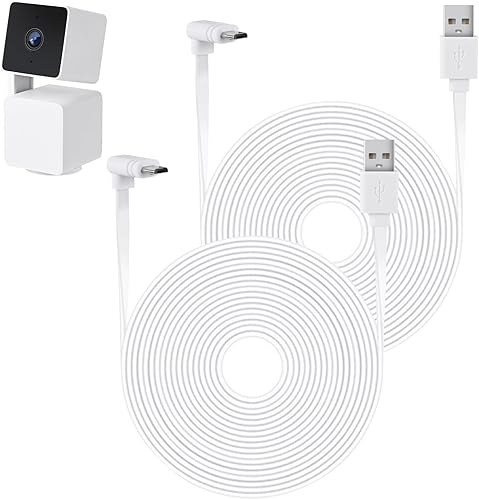 Paquete de 2 cables de alimentación de 30 pies compatibles con WYZE Cam Pan V3, cable de extensión micro USB plano en forma de L de 90 grados para