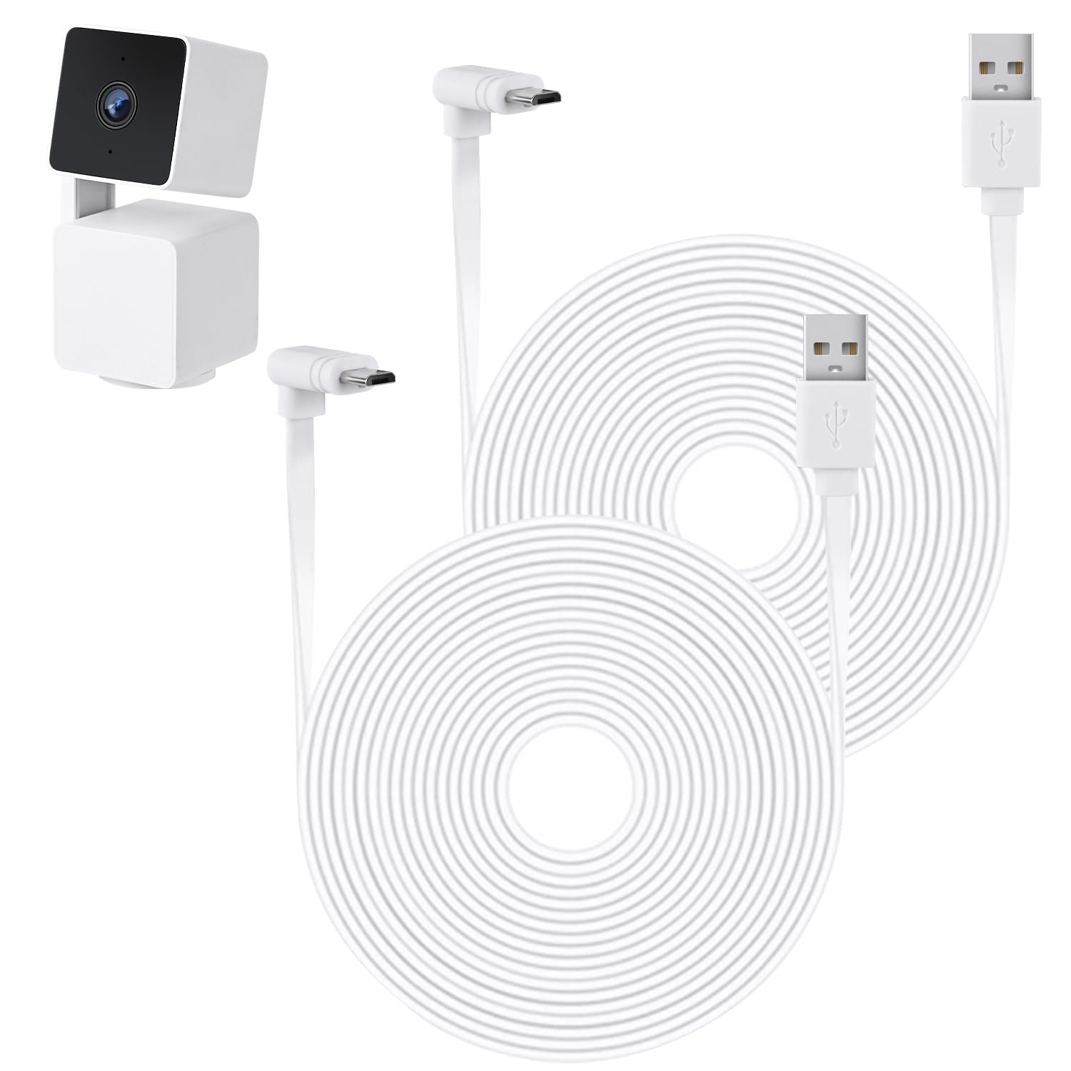 2Pack 30FT Power Cable Compatible with WYZE Cam Pan V3, 90 Degree L-Shaped Flat Micro USB Extension Cable for WYZE Cam Pan V3 (White)