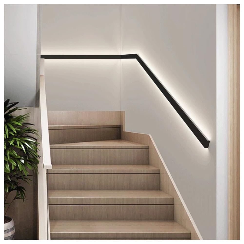 exproyzk LED Stair Handrail - Aluminum Luminous Handrails for Indoor Stairs, Wear-Resistance, Modern Stair Light for Home, Lofts, Kindergarten(Black-Warm Light,300cm/9.8ft)