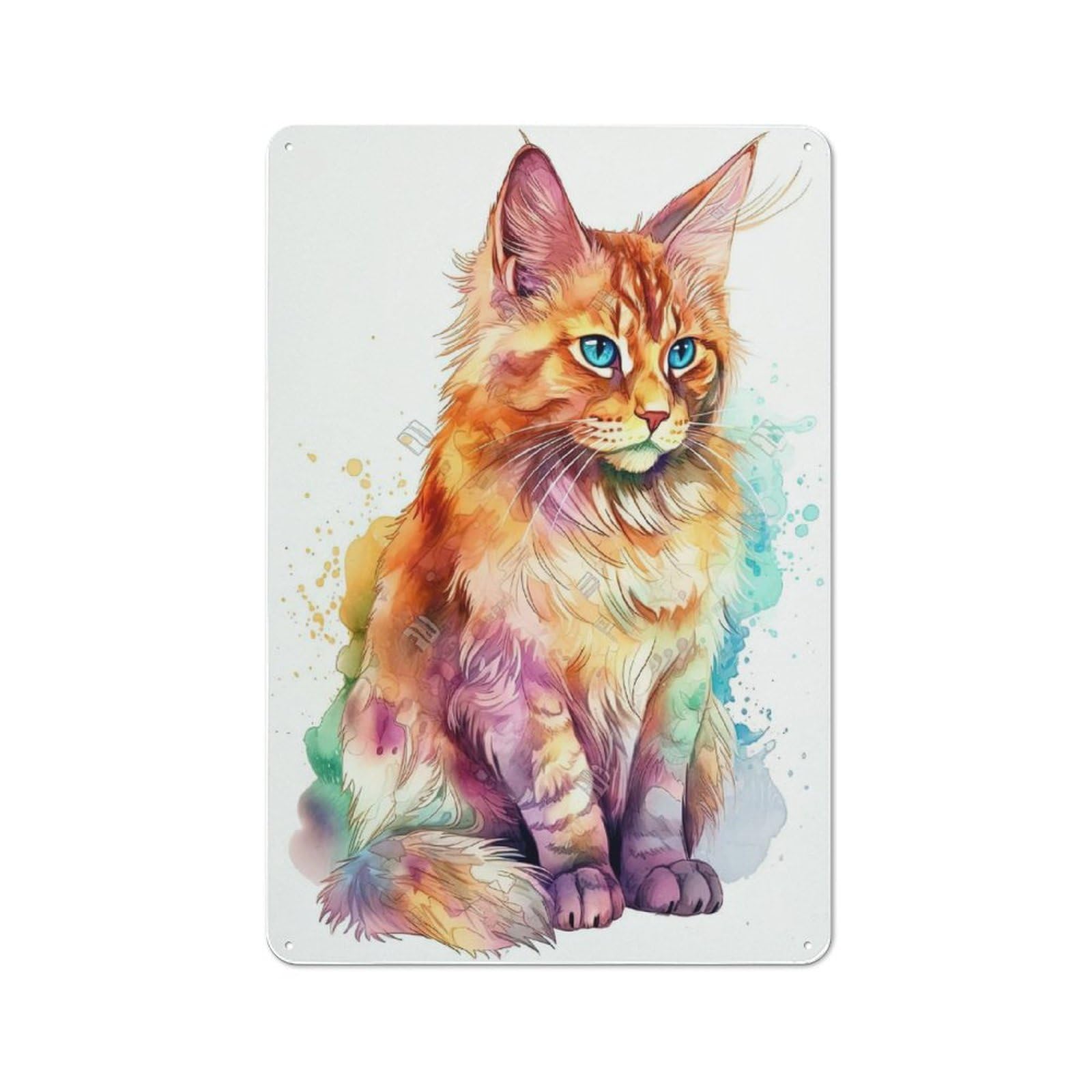 Watercolor Somali Cat Art Metal Sign 30x20cm, Vintage Bar Wall Plaque for Diner, Restaurant, Shed Or Kitchen