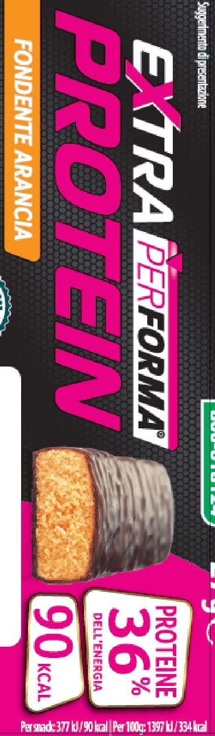 Performa EXTRA PROTEIN, Barretta Fondente Arancia, Barrette proteiche al gusto di Cioccolato Fondente e Arancia, Fonte di vitamine, proteine e fibre, 27g, Multipack da 24 barrette