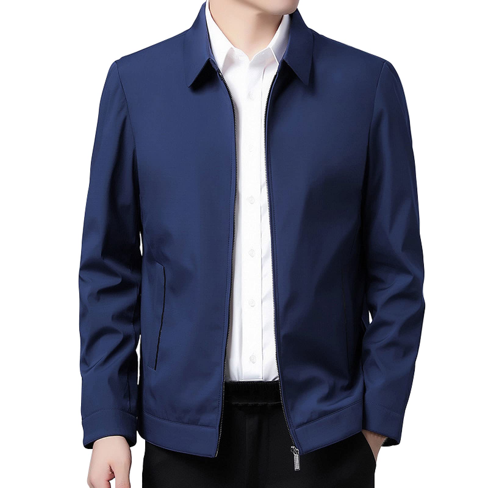ARbuliry Men Plain Jackets, Loose Leisure Men Classic Coat with Full Zip Breathable No Fade No Shrink Men Retro Jacket