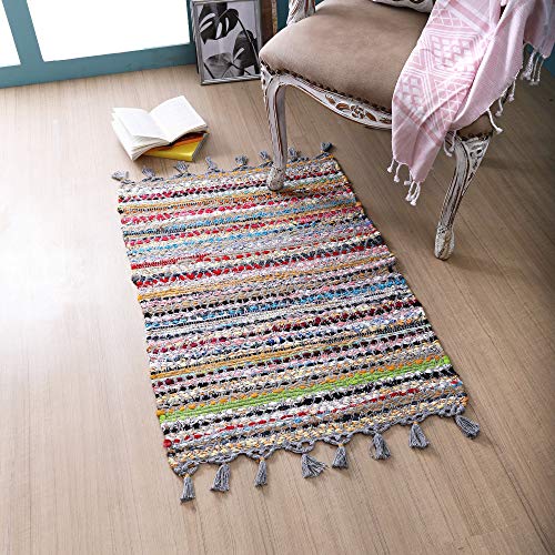 100% Cotton Rag Rug 24X36 - Multicolor Chindi Rug - Hand Woven & Reversible For Living Room Kitchen Entryway Rug -Multi Color #TOP2