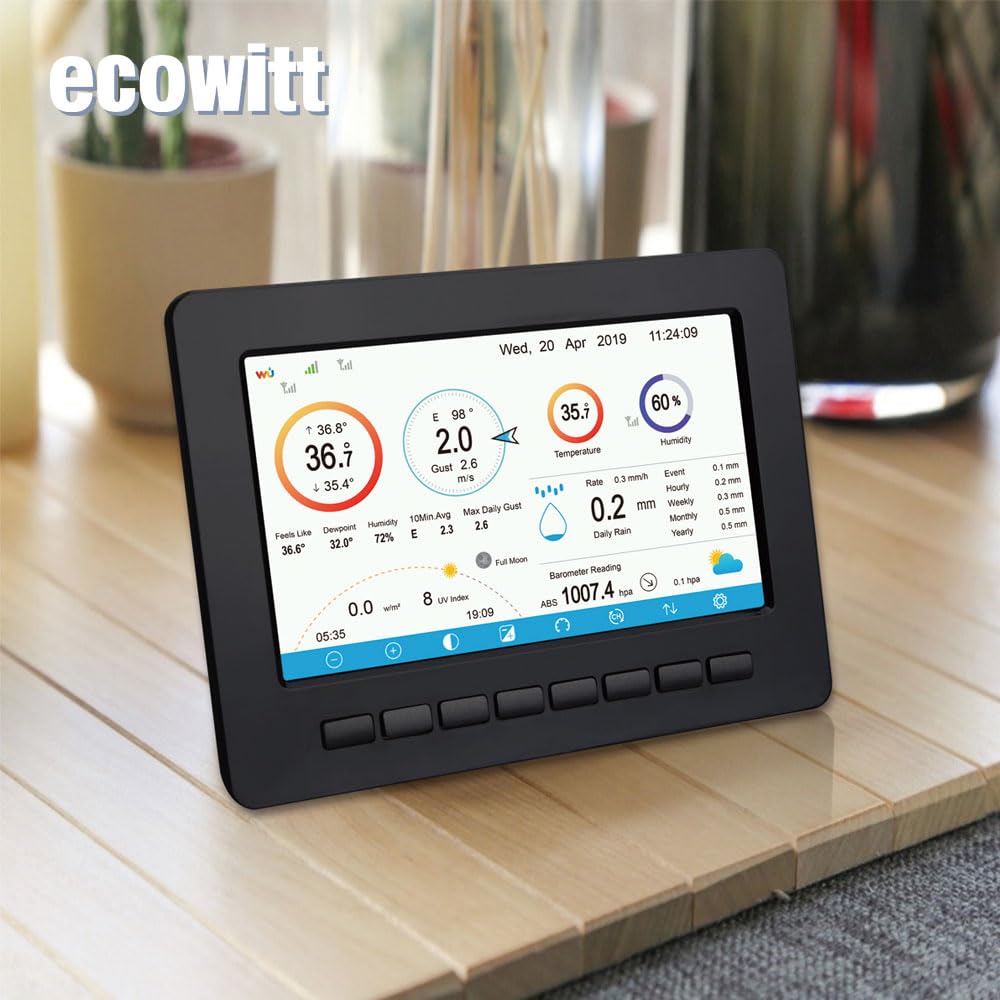 ECOWITT Konsola HP2550 do stacji pogodowych, 7-calowy kolorowy wyświetlacz TFT z bramką, para z czujnikiem zewnętrznym WS69/ WS80/ WS90/ inne akcesoria