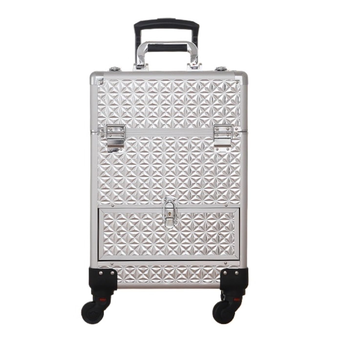 Mobiler Friseurwagen Professioneller Make-up-Trolley Aus Aluminium, Kosmetikkoffer Mit Schubladen, 4 Rädern, Friseurkoffer Salon Ausstattung(Silver)