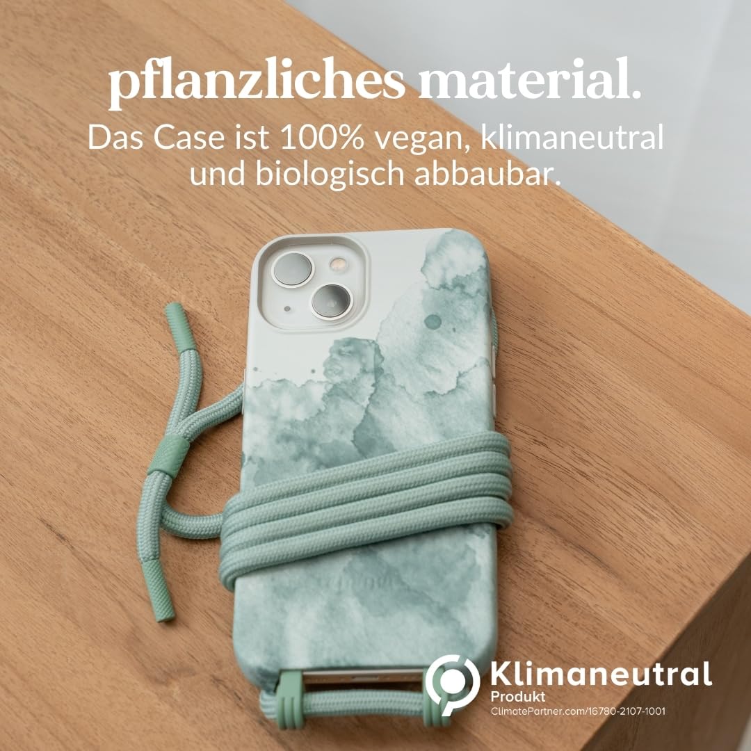 Woodcessories - Change Case, Nachhaltige Handykette abnehmbar kompatibel mit iPhone 14 Hülle mit Band Aqua Green - biologisch abbaubar