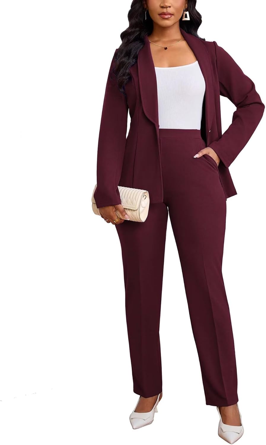 Kafiloe Pant Suits for Women Dressy Long Sleeve Blazer Sets 2 Piece Outfit Business Casual Work Set - Image 4