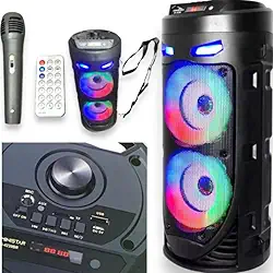 Caixa de Som Bluetooth Portátil, Alto-Falante Amplificado com LED RGB, 40cm, Microfone, Controle Remoto, Rádio FM, TWS, USB, Bateria 1500mAh