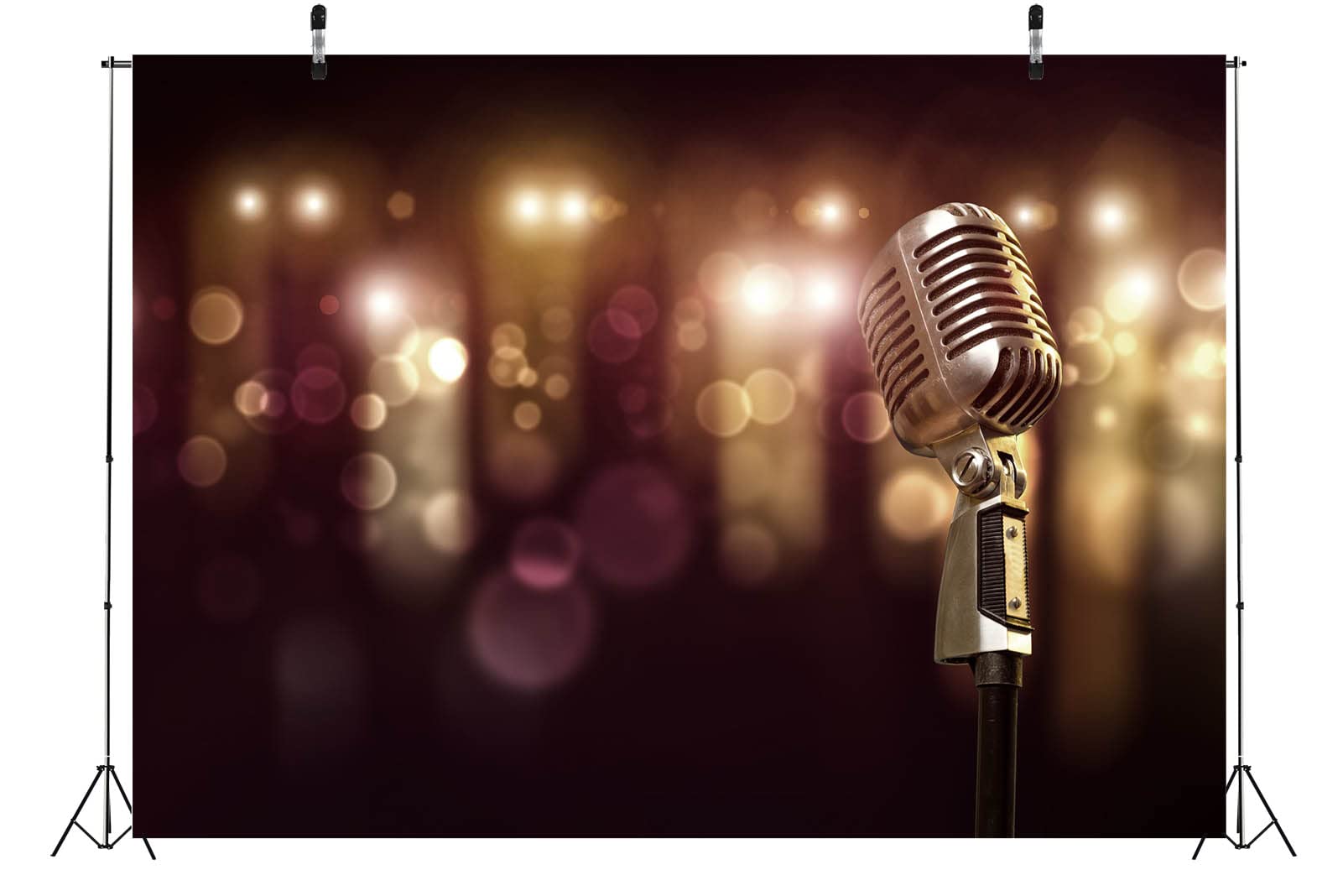 BELECO 4.6x2.5m Sfondo Tessuto Musica-Microfono | Luci bokeh scintillanti, microfono karaoke sfondo, disco musica, decorazione compleanno telo di sfondo