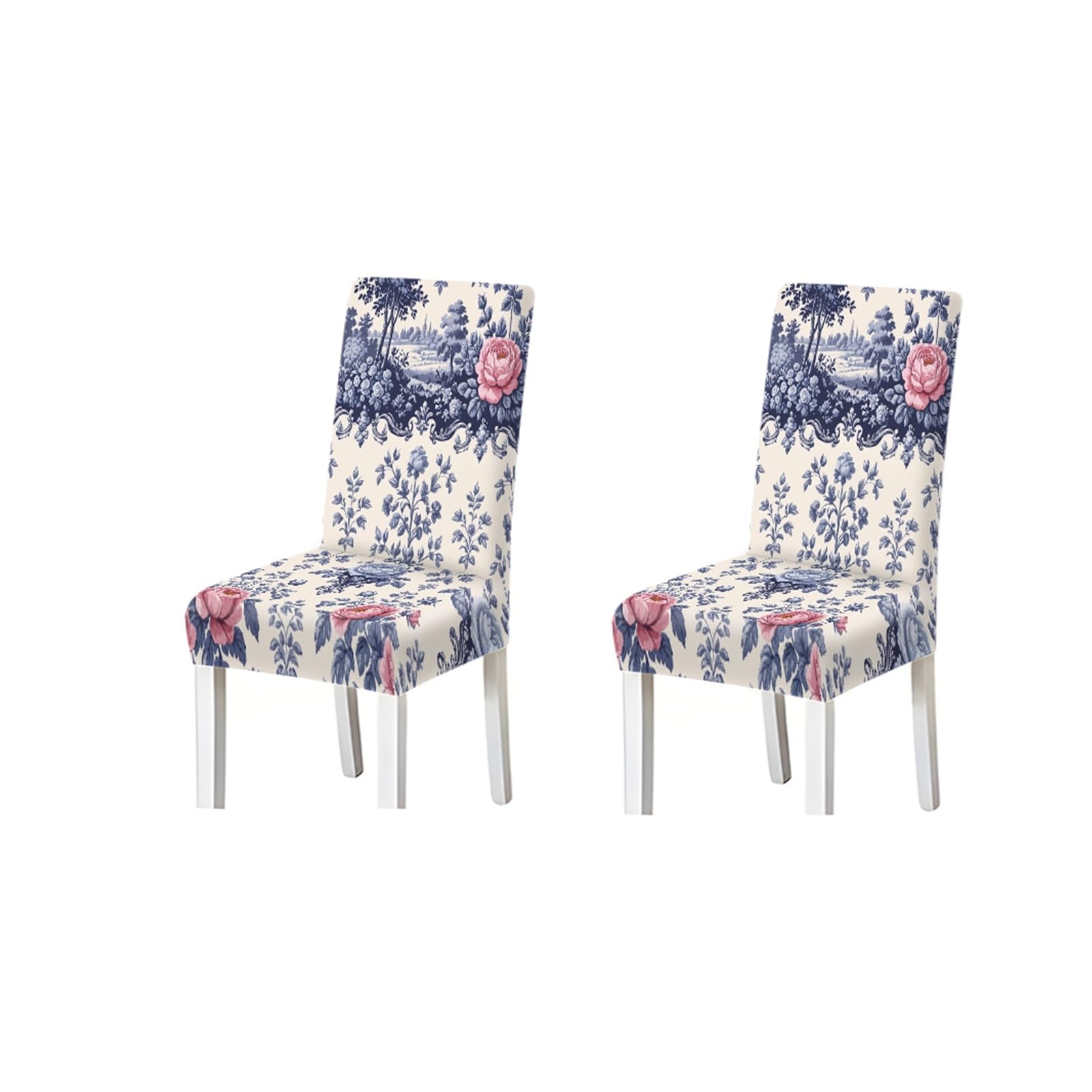 KXUAUV Elegant Blue White Chinoiserie Peony Print Stretch Dining Chair Covers, 2/4/6 PCS For Home Kitchen Party Seat Protectors for Restaurant Hotel Party(2PCS Chair cover)