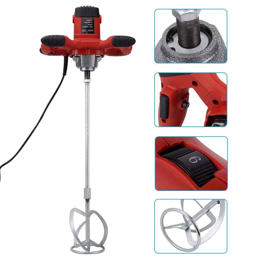 Miscelatore per Malta 1500W 220V, Rosso, per Cemento e Pittura