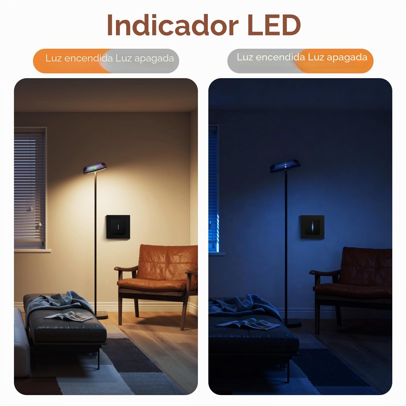 BSEED Interruptor Pared con Garras, Interruptor de luz con LED Indicador, Fácil de Instalar, Marco de PC mate, 1 Gang 1 Vía, 86 * 86mm Negro