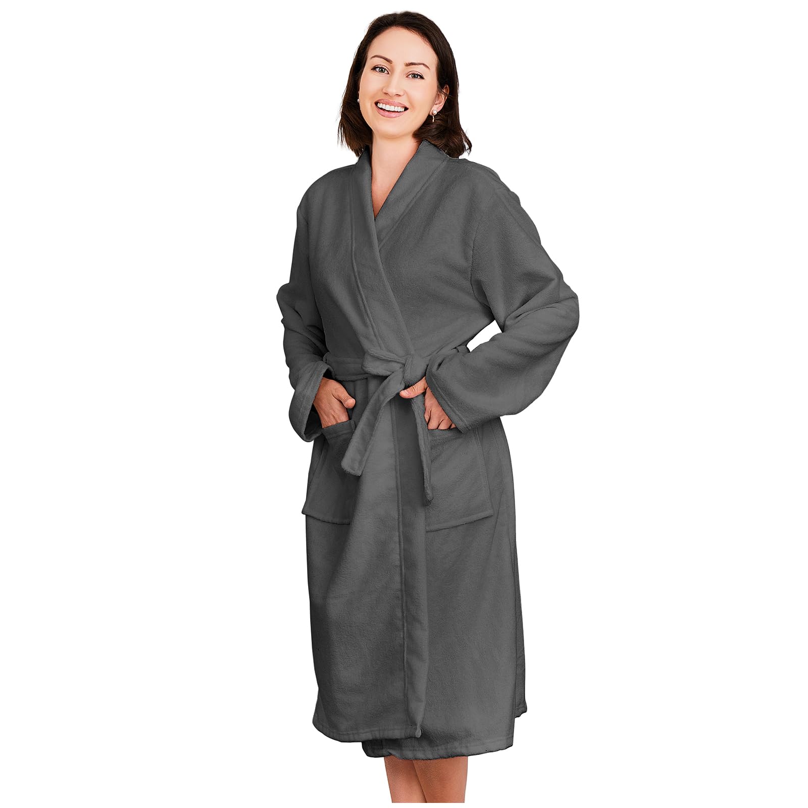 Mutenlc Kimono Lightweight Bathrobe for Women Terry Cloth Robes Microfiber Knee Length Towel Bathrobe with Hair Towel