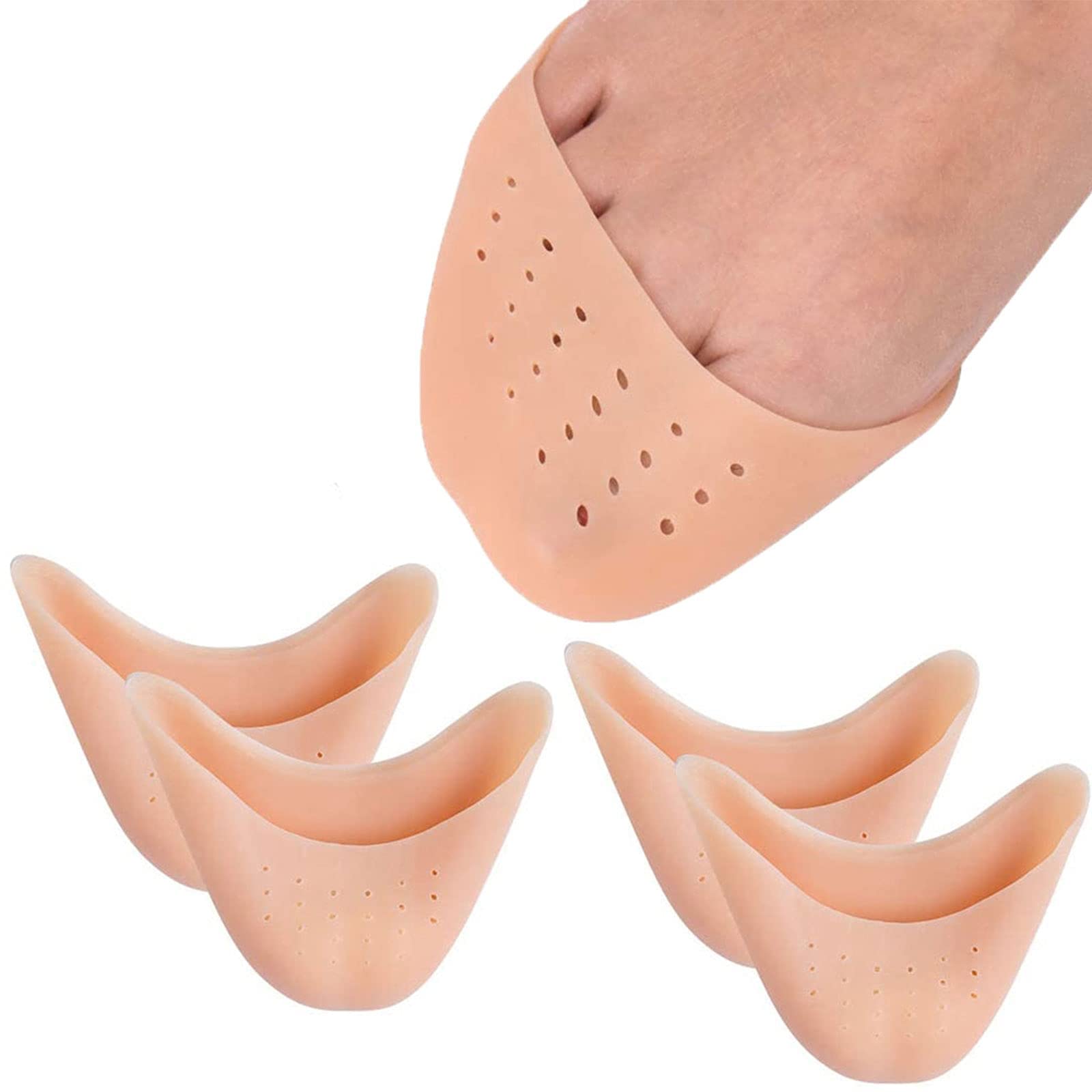 DELFINO Silicone Gel Toe Caps, Soft Silicone Gel Toe Protectors Covers Toe Caps Metatarsal Pads Ballet Pointe Pads with Forefoot Cushion Ballet Pointe Dance High Heel Shoe Pads, 2 Pairs
