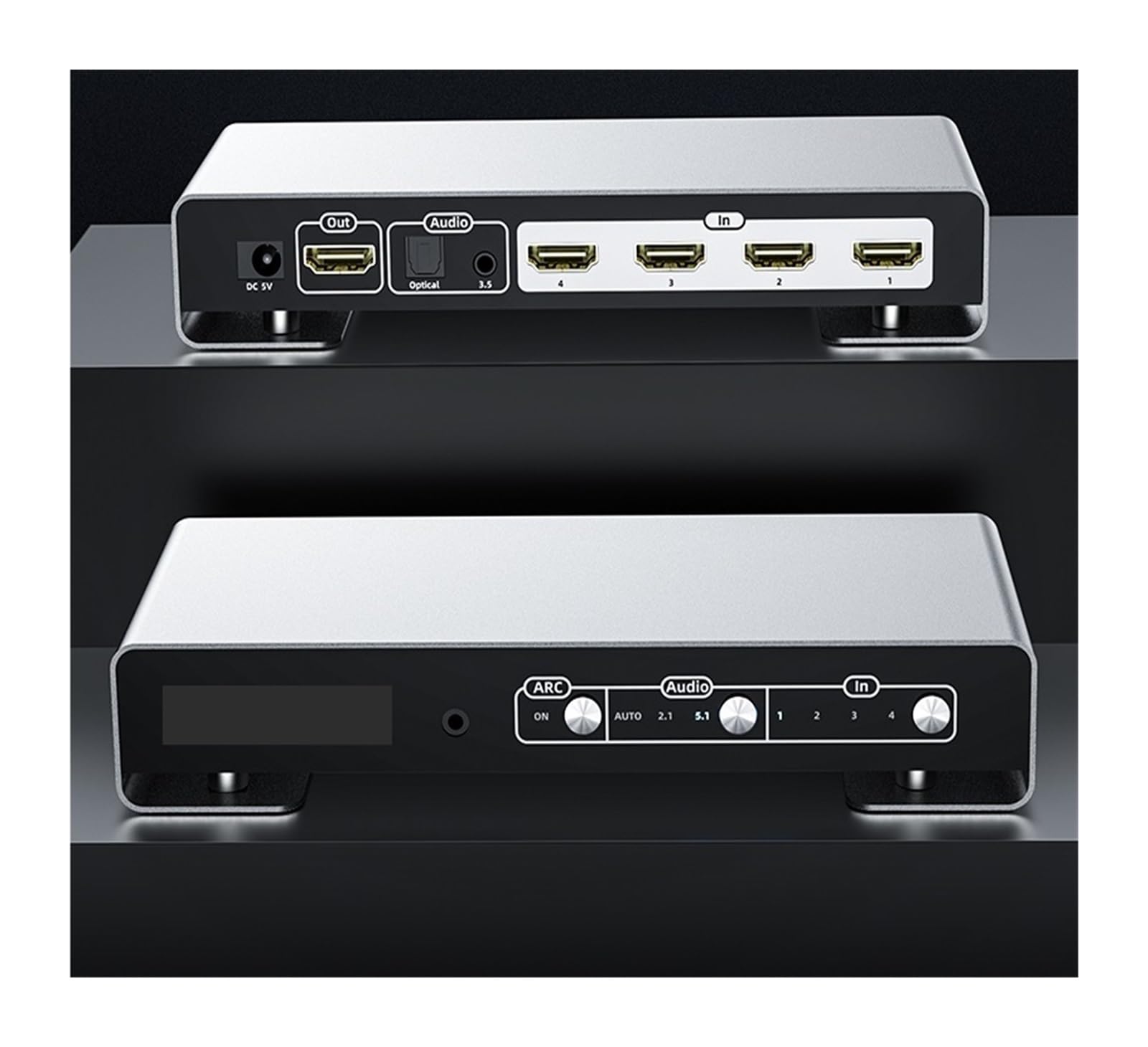 Commutateur 4x1 4K@60Hz Commutateur 4 Entrées 1 Sortie avec Convertisseur Audio Optique 5.1 3.5mm for Amplificateur D'ordinateur Portable PS5 Xbox TV