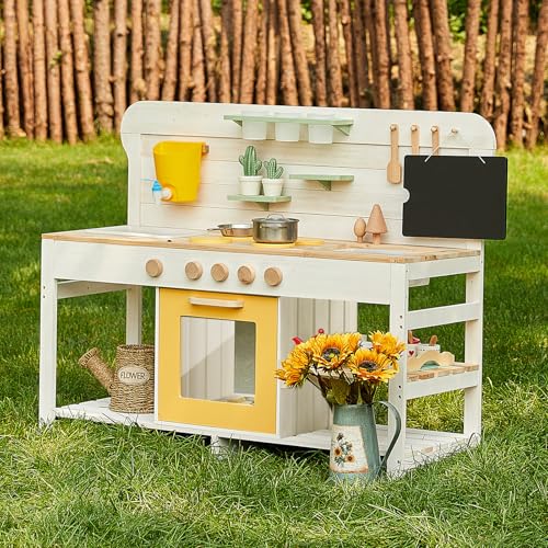 Deluxe Holz Spielzeugspiel Küchenset Outdoor Gartenküche Fun, Outdoorküche aus Tannenholz mit abnehmbarem Waschbecken & Wassertank & Herd Matschküche Kinder Outdoor 3-8 (Matschküche)
