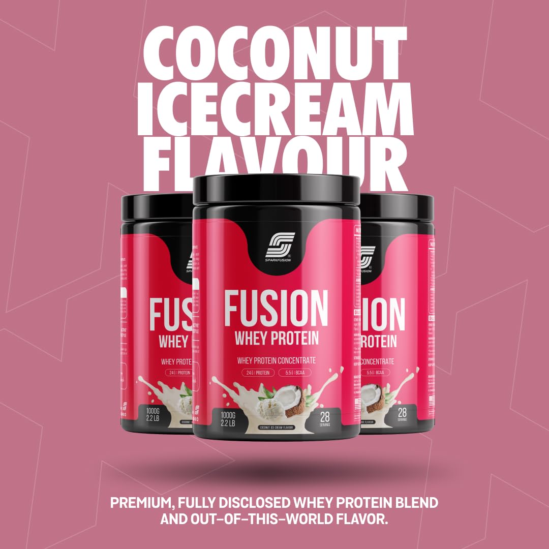 Sparkfusion Fusion Whey Protein Concentrate Powder | 24g Protein,5.5g BCAA per Serving | For Muscle Recovery Workout Drink,Lean Muscle Growth | For Men & Women - Coconut Ice-Cream Flavour, 1 kg — Amazon image 4